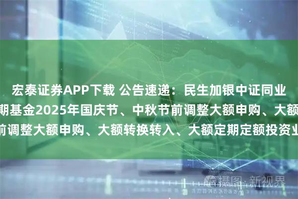 宏泰证券APP下载 公告速递：民生加银中证同业存单AAA指数7天持有期基金2025年国庆节、中秋节前调整大额申购、大额转换转入、大额定期定额投资业务限额